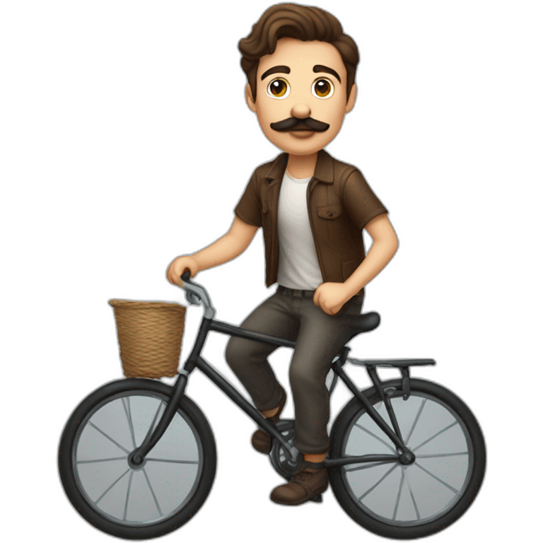 young Man with handlebar moustache on a bike,brown hair and brown moustache emoji