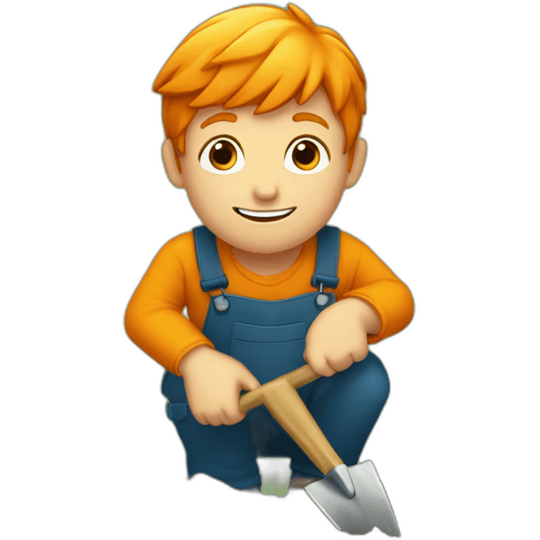 Orange haired Boy digging for worms with spade emoji