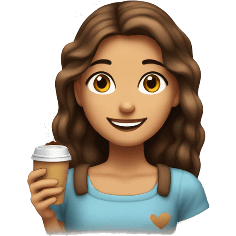 Chica adolescente morena de pelo marrón y ojos cafés sonriendo y haciendo pose de paz y amor con la mano emoji