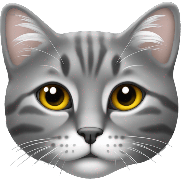 Chat gris foncé avec tête grise museau blanc, cou blanc, début des pâtes blanches  emoji