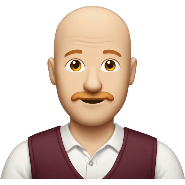 bald man with ginger moustache and a wine casual outfit emoji