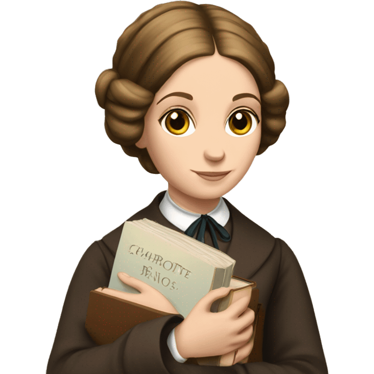 Charlotte Bronte holds a book in her hand emoji