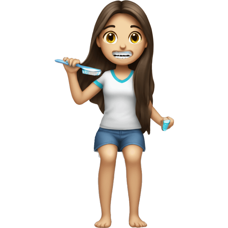 Brunette long hair girl brushing her teeth  emoji