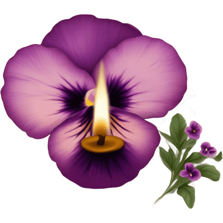 A handwritten letter with deep pink pansies and a flickering ornate violet  candle emoji