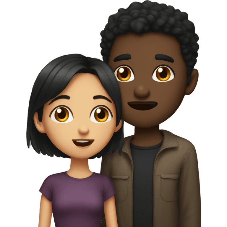 A dark-haired girl with multicolored eyes and a dark-haired man with brown eyes , and they kiss emoji