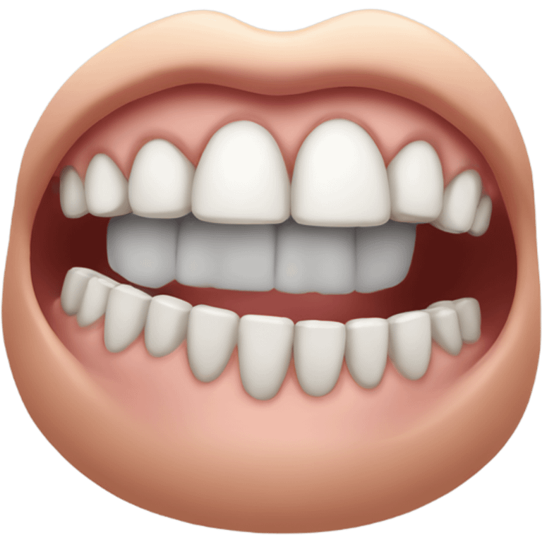 Bland and white photo of human mouth with grills emoji