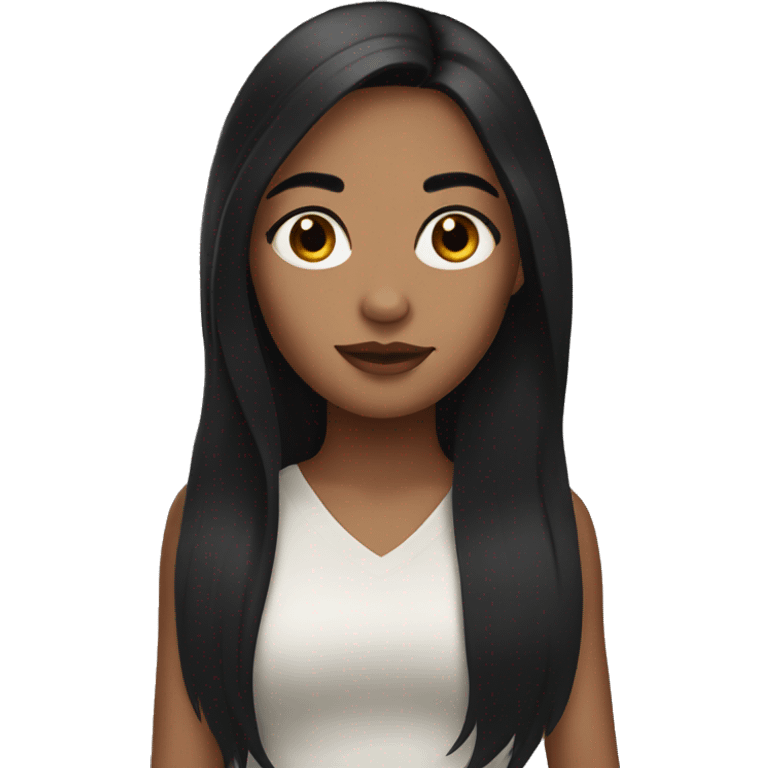 Girl with long black hair, brow skin, black eyes  emoji