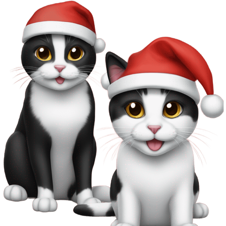 Two tuxedo cats with Santa hats on emoji