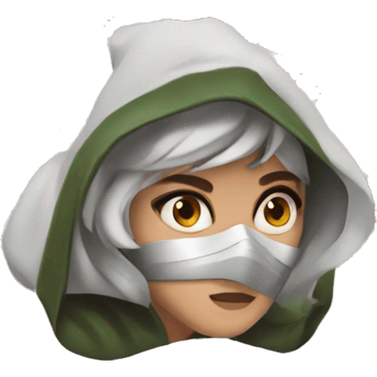 Red riding hood brown, green eyes, wearing red hood emoji