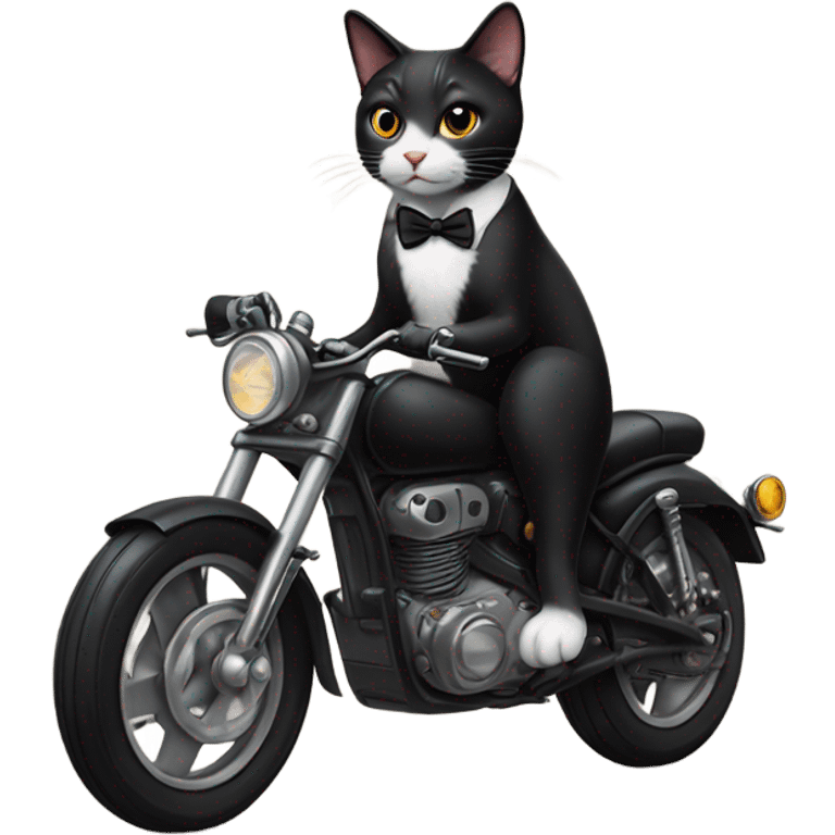 Tuxedo cat with tattoos and piercings on a motorcycle  emoji