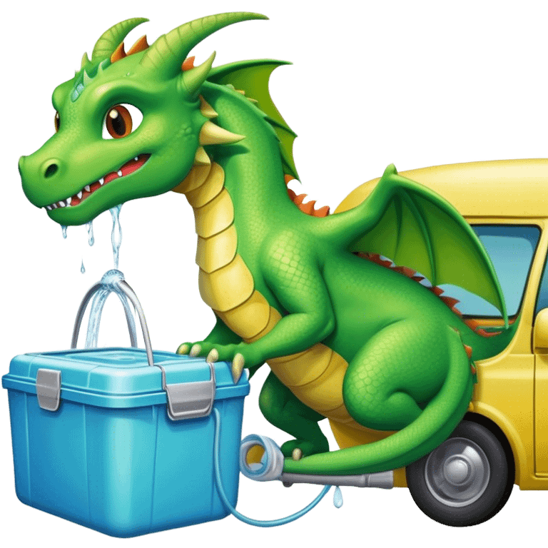 A dragon with the tiffin box washing the car water  wash emoji