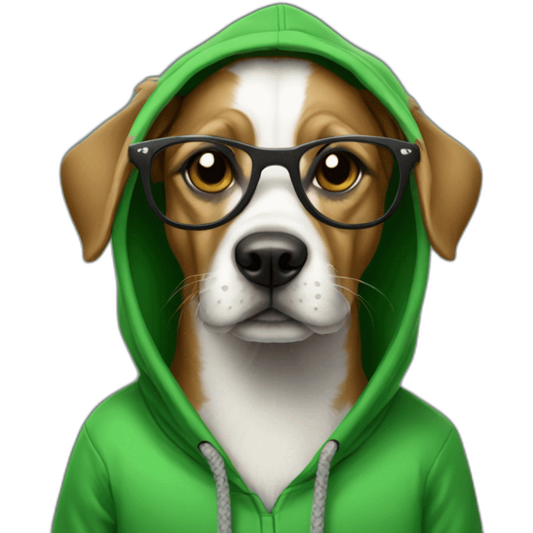 Geeky dog with glasses in a green hoody emoji