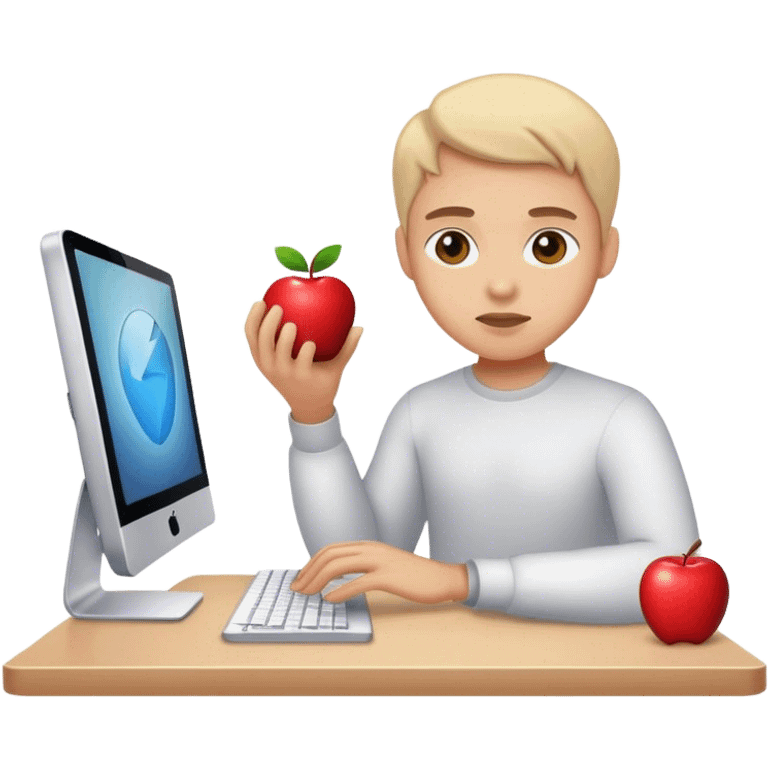 A working person working diligently in front of an Apple computer. emoji