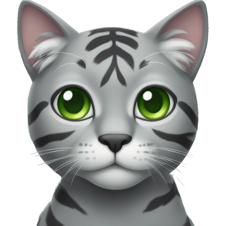 grey cat like a tiger with green eyes emoji