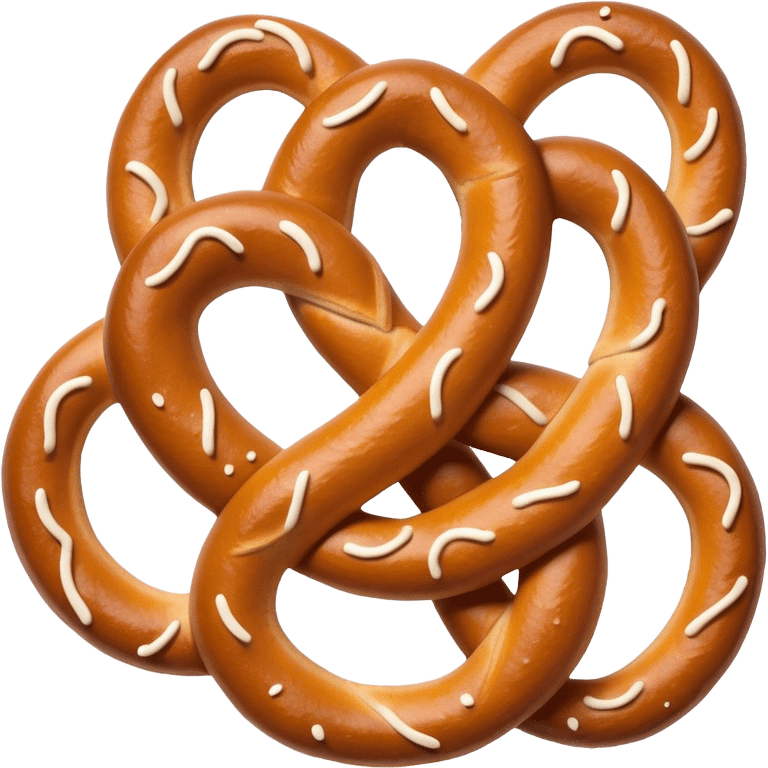 Cinematic Realistic Pretzels Dish Emoji, featuring freshly baked, twisted pretzels with a glossy, salted crust rendered with detailed textures and warm, appetizing lighting. emoji