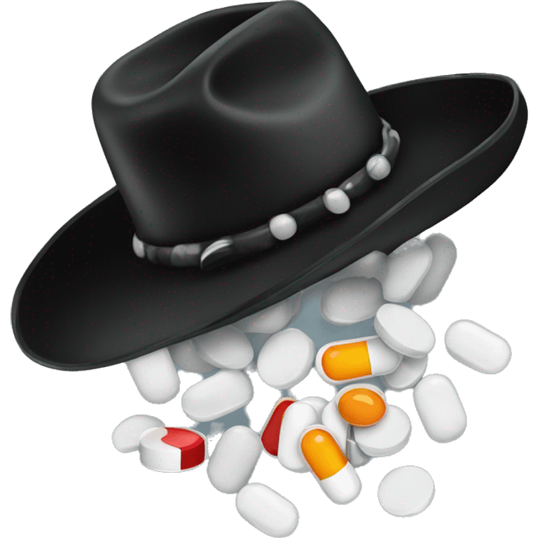 Black cowboy hat with pills emoji