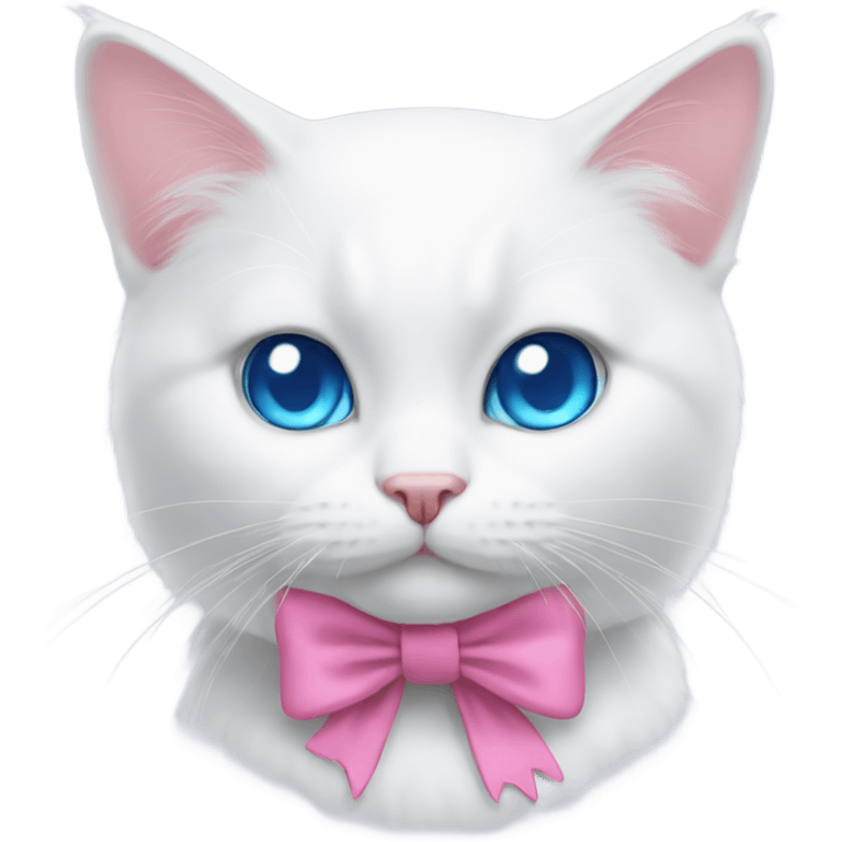 white cat with a pink bow and blue eyes emoji