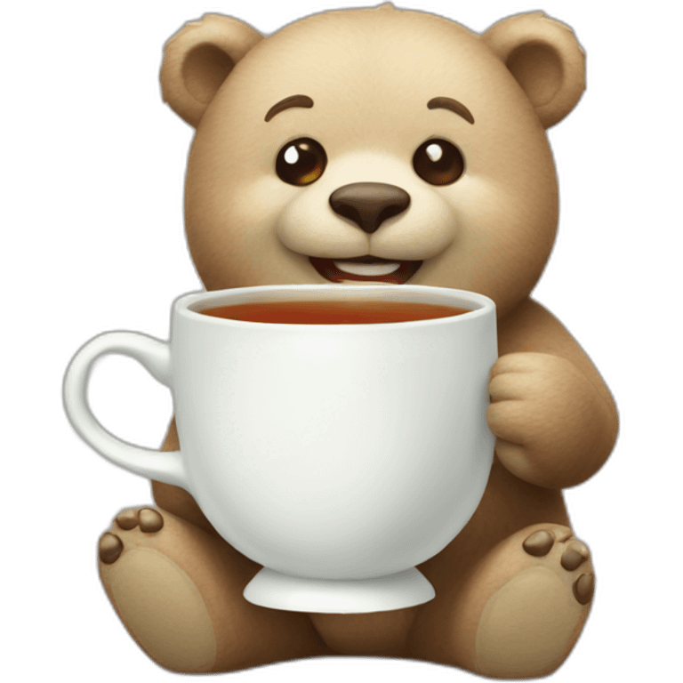 a happy bear holding tea emoji