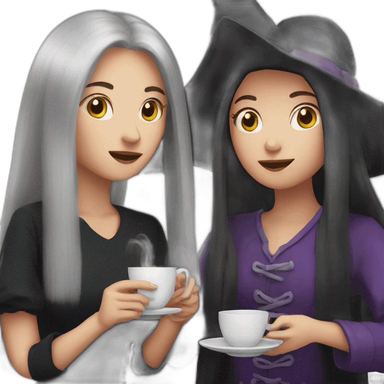 Witch with her bestie drinking tea emoji