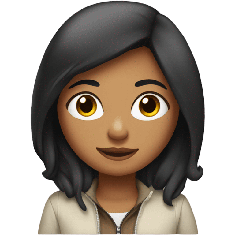 Tanned woman with long black hair as a ski girl emoji