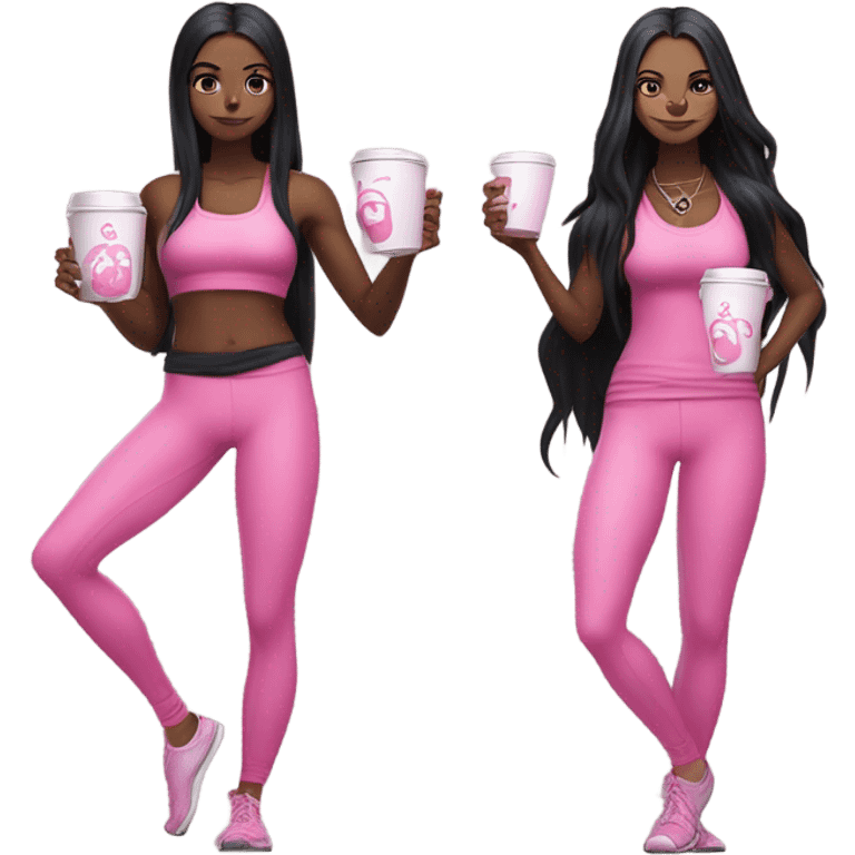 Yoga catgirl snakegirl with coffee black long hair gothic full body pink sport  emoji