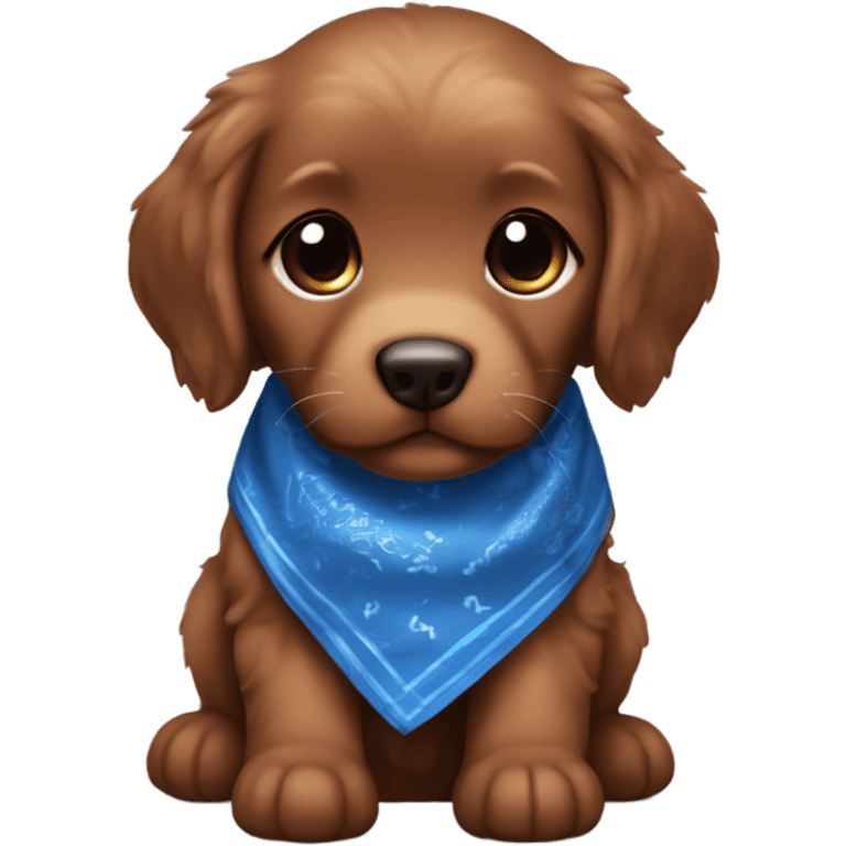 Chibi fluffy dark red retriever puppy with blue bandana emoji