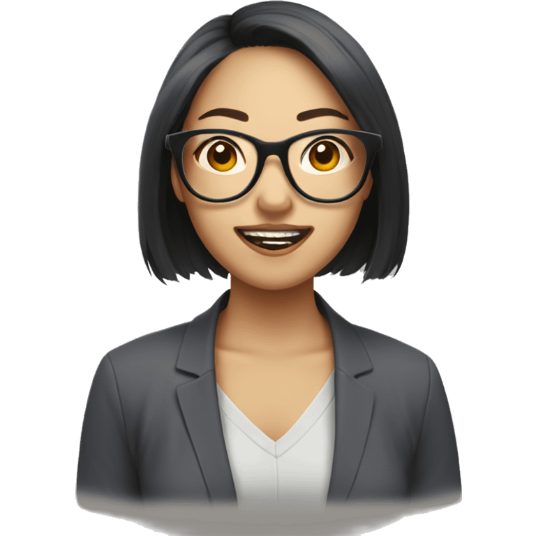 asian woman with glasses blush tongue out emoji