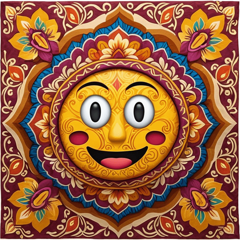 Cinematic Realistic Indonesian Batik Emoji, depicted as a richly patterned textile with intricate colorful designs, rendered with vivid textures and dynamic cultural lighting that captures its artistic heritage. emoji