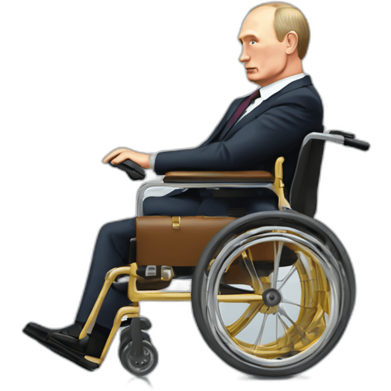 Depressed vladimir putin golden big wheelchair jumps out of suitcase emoji