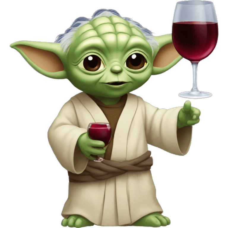 happy yoda holding a red wine bottle emoji