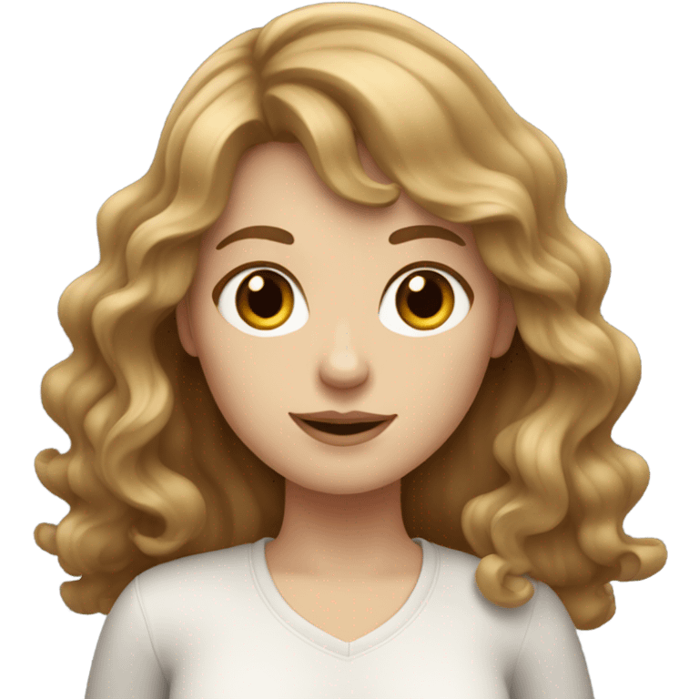 White girl with wavy long light brown hair and bangs emoji