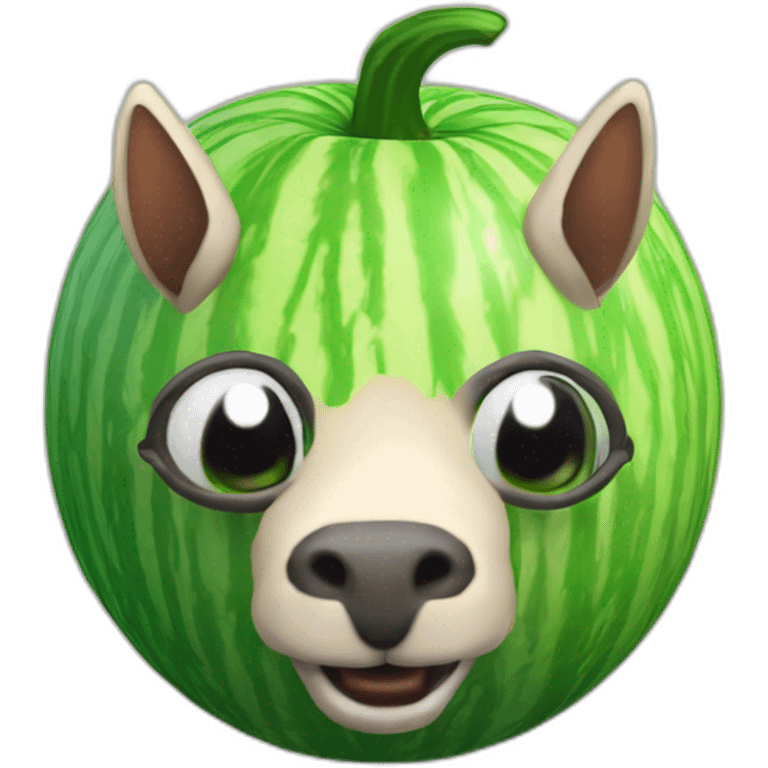 3d sphere with a cartoon unequaled melon Llama skin texture with confident eyes emoji