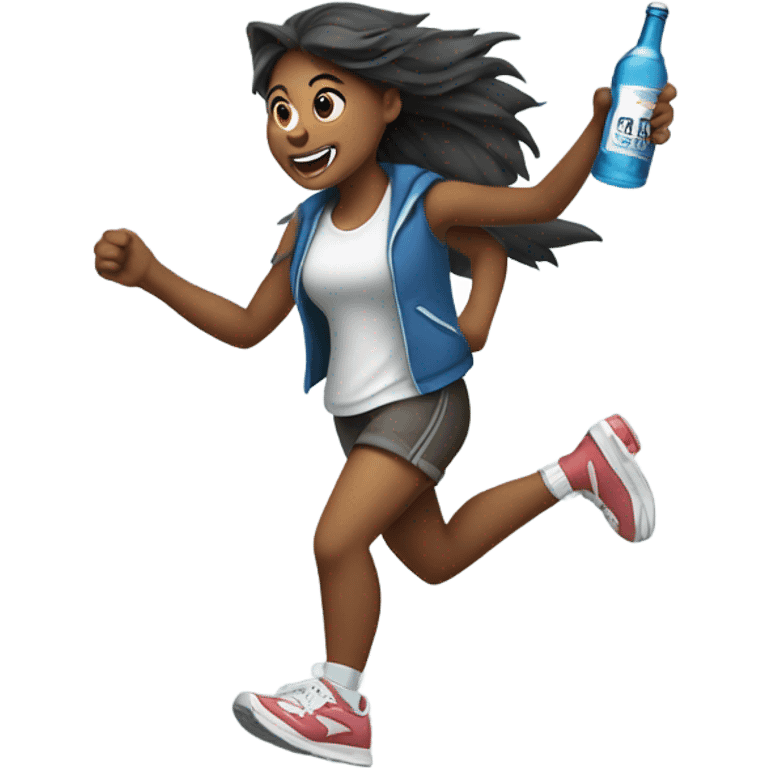 Girlie wolf animal with sneakers on running holding alcohol  emoji