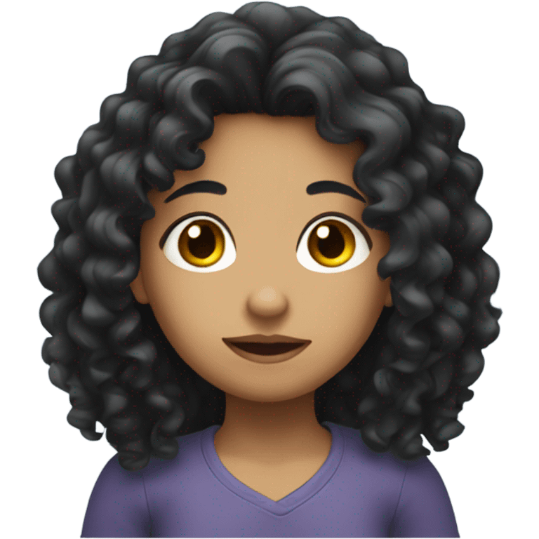 Shy girl with long black curly hair  emoji