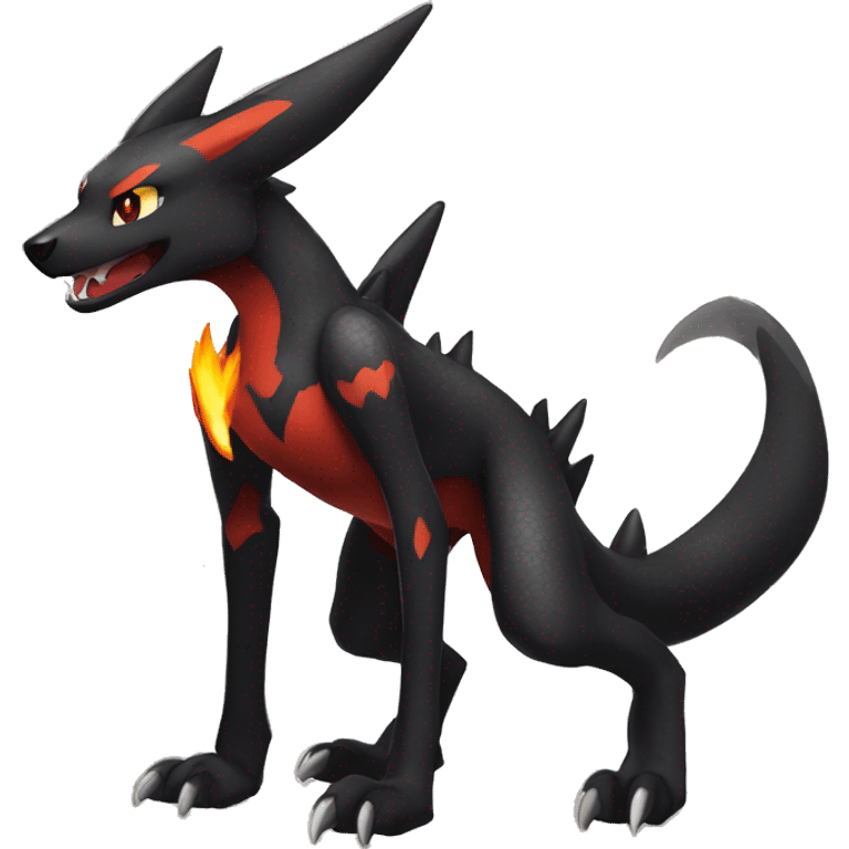 Black Cool Edgy Sergal-Houndoom-Charizard Fakémon  with White and Red Edgy markings emoji