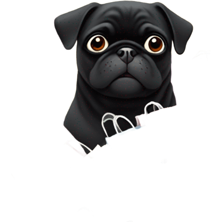 Black pug with many shopping bags emoji