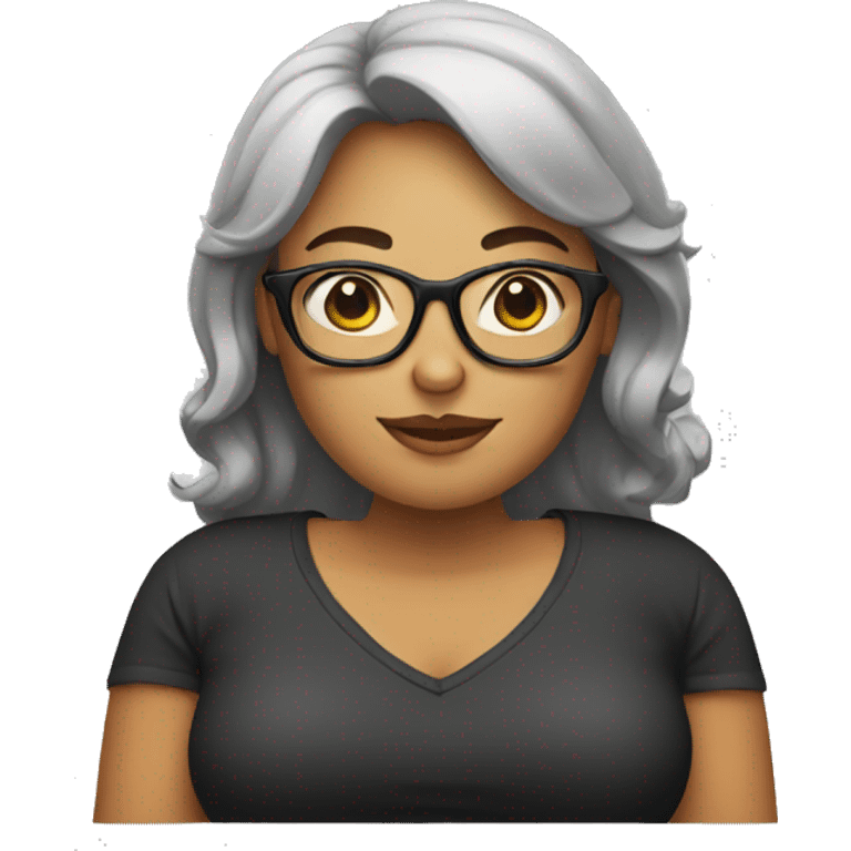 Woman with big belly and glasses emoji