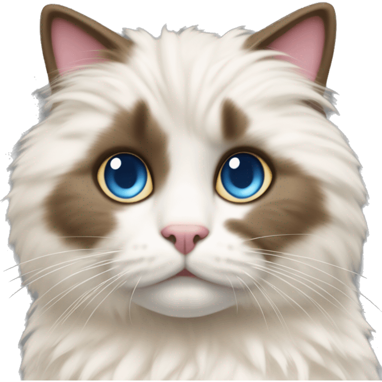 cat with blue eyes, white fur on the belly and eyes and beige fur on the rest of the body accompanied by brown stripes, half black half pink snout emoji