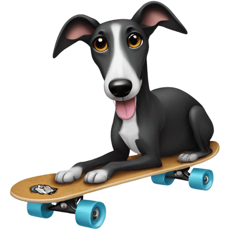 A black greyhound with a white stomach rising a skateboard  emoji