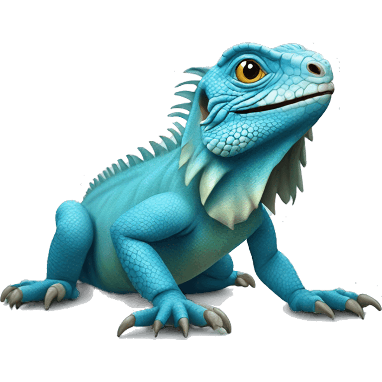 realistic crawling happy blue iguana  emoji