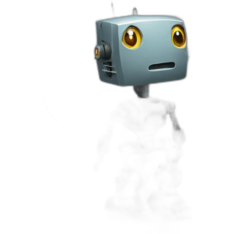 A robot that has caught something with a fishing road emoji