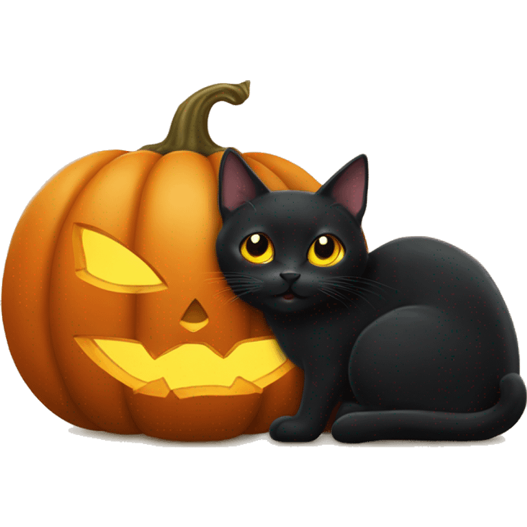 Black cat poking its head out of a pumpkin  emoji