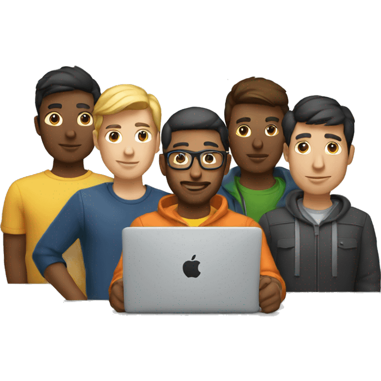 group of developers with a macbook and focus emoji