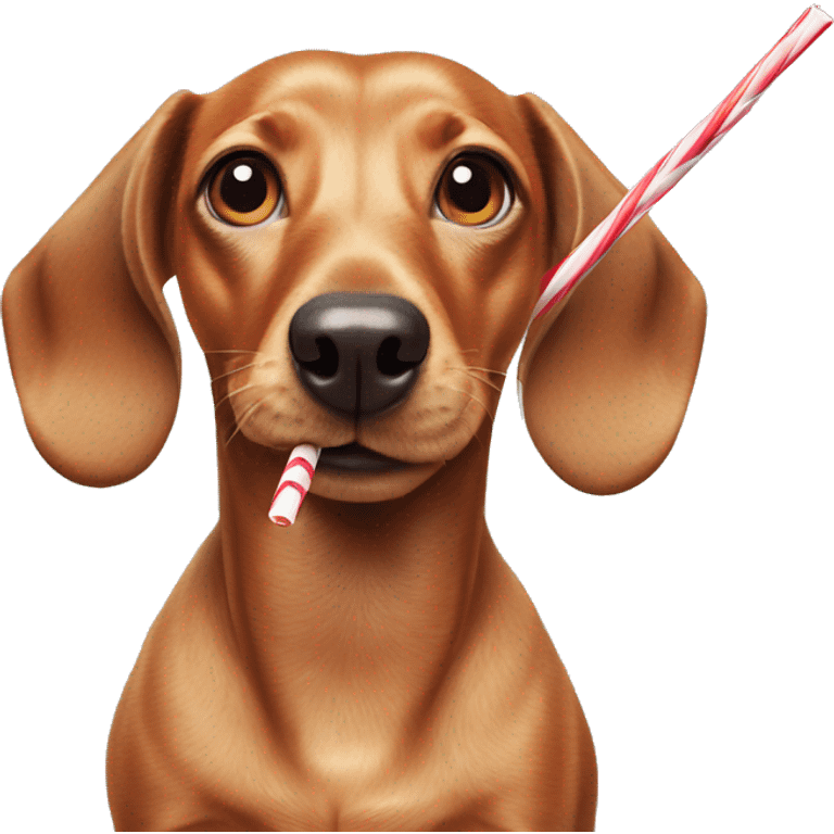 Dachshund with drinking straw looking crazy but cute  emoji