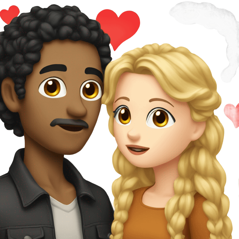 A man with wheat skin and curly black hair kisses a white girl with long black hair emoji