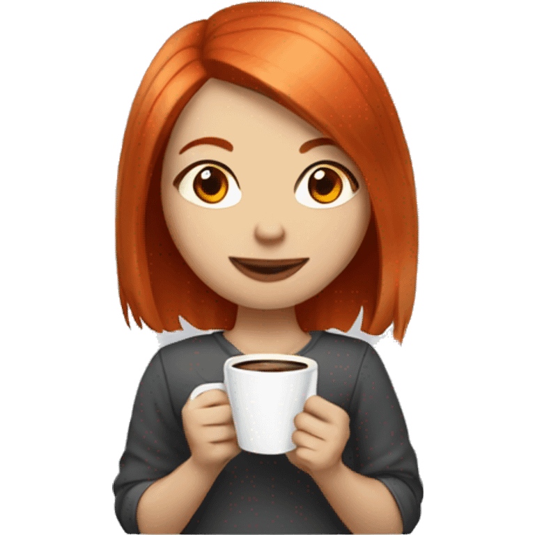 red haired girl with bob and light skin holding coffee emoji