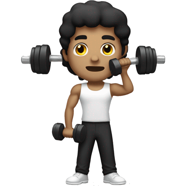 White Man with black hair holding a Dumbell emoji