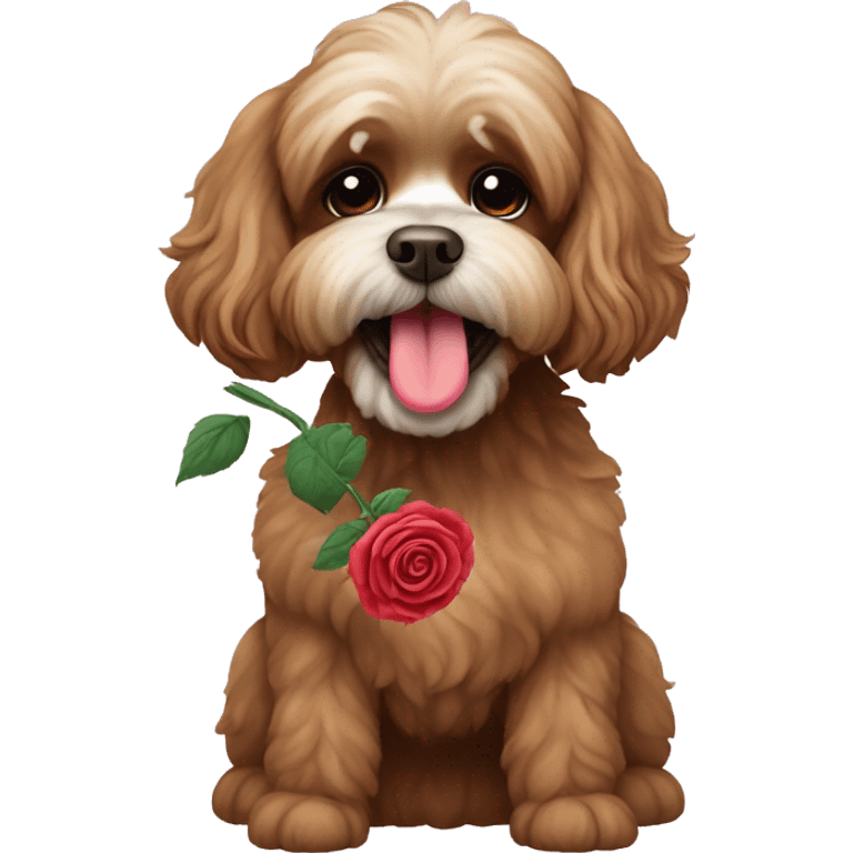 Brown Poodle shih tzu mix holding a rose in mouth emoji