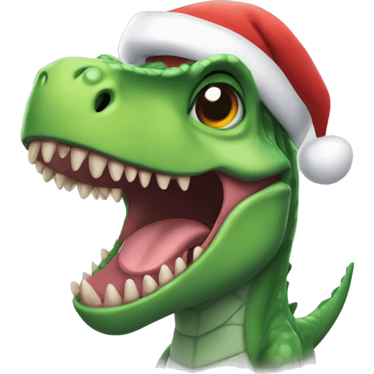 happy dino wearing a santa hat emoji