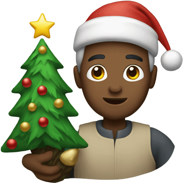 Man holding Christmas tree emoji